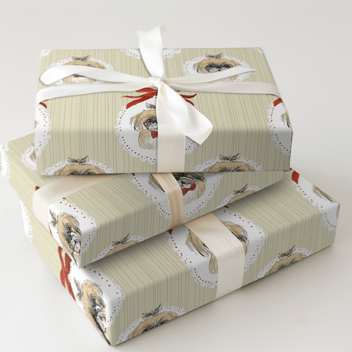 Christmas Pekingese Cameos - Wrapping Paper - Aspen & Arlo