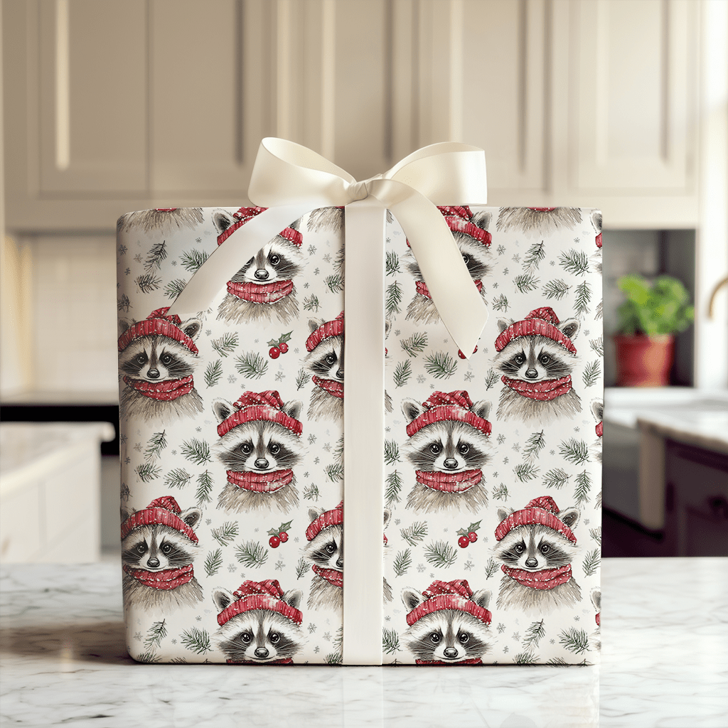 Snowy Racoon - Wrapping Paper - Aspen & Arlo