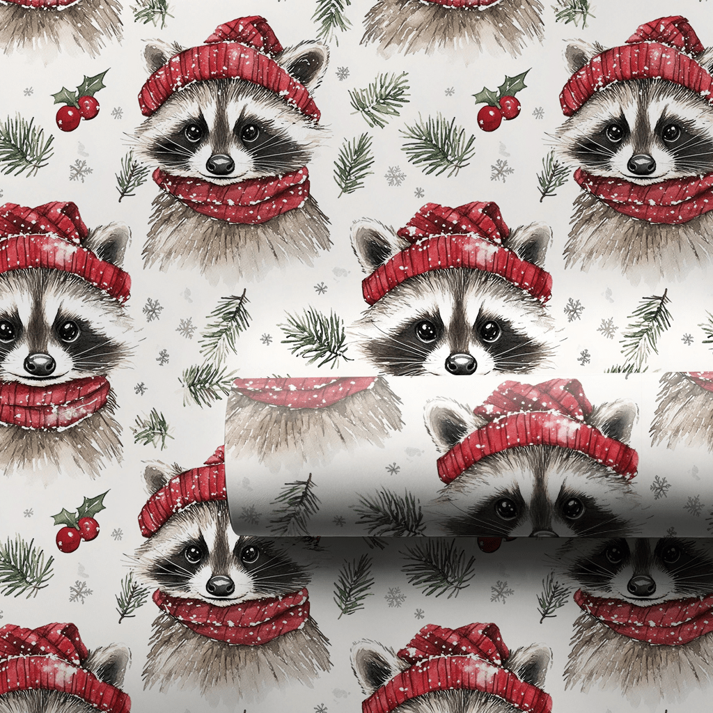 Snowy Racoon - Wrapping Paper - Aspen & Arlo