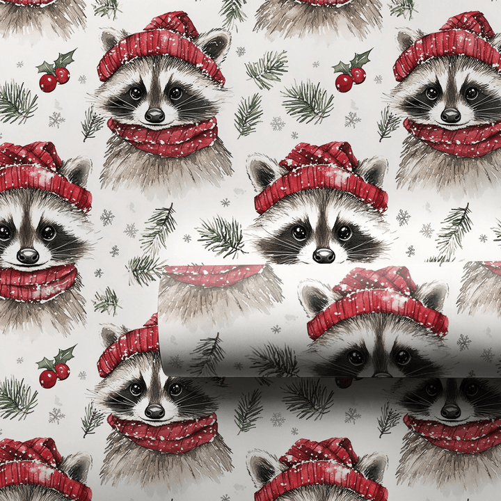 Snowy Racoon - Wrapping Paper - Aspen & Arlo