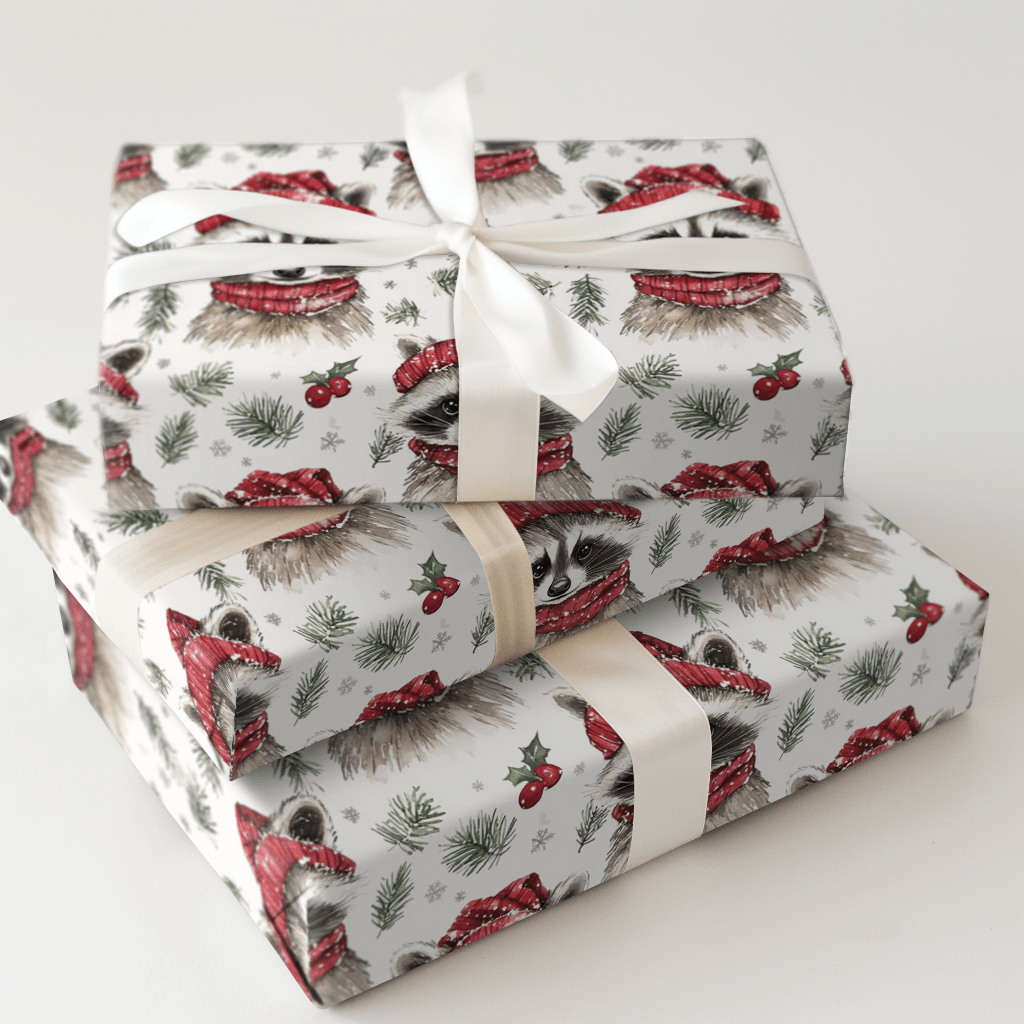 Snowy Racoon - Wrapping Paper - Aspen & Arlo