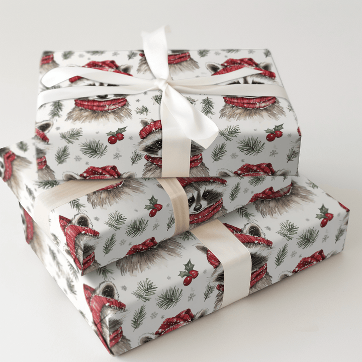 Snowy Racoon - Wrapping Paper - Aspen & Arlo