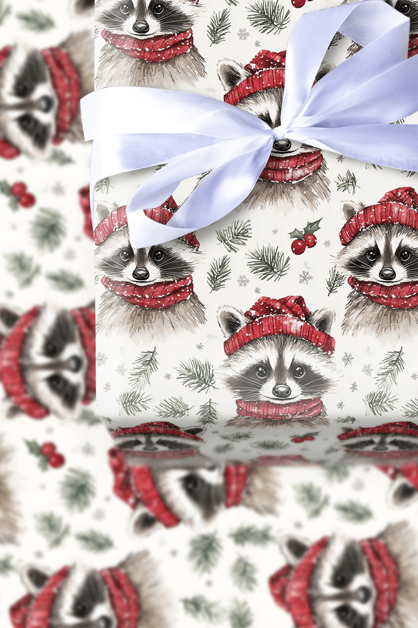 Snowy Racoon - Wrapping Paper - Aspen & Arlo