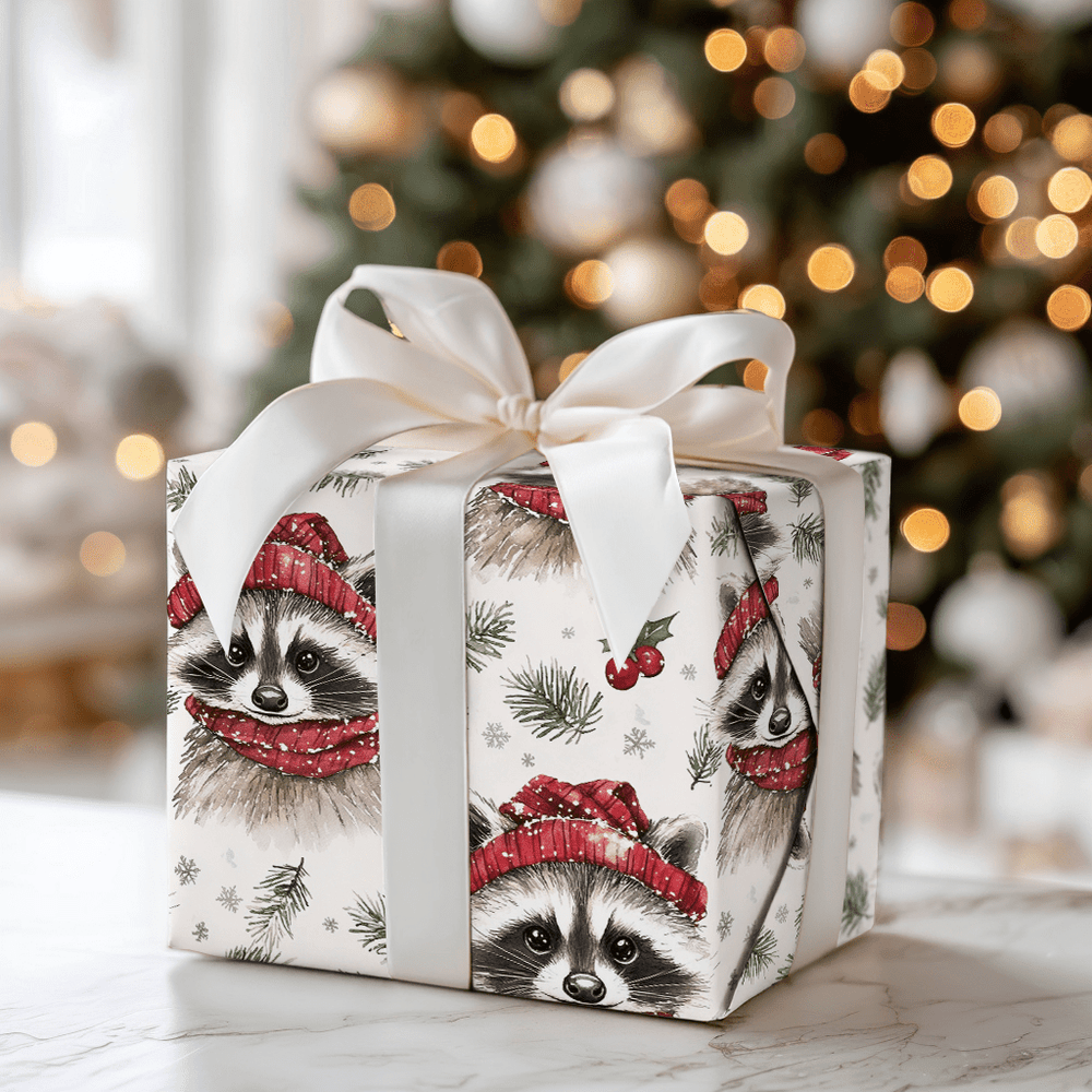 Snowy Racoon - Wrapping Paper - Aspen & Arlo