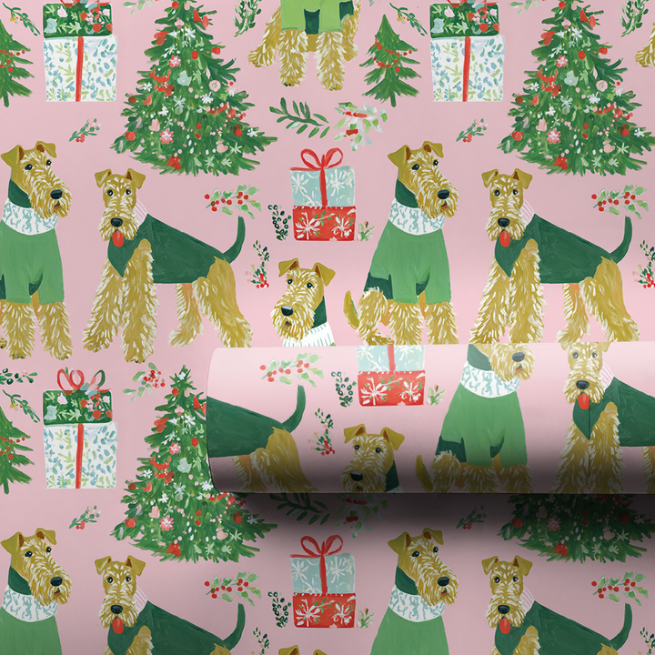 Merry and Blush Airedale Christmas
