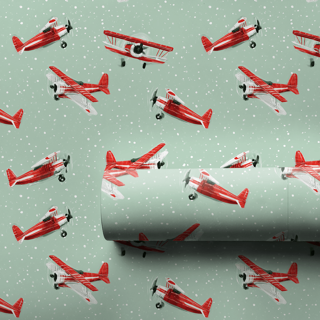 Snowy Biplanes - Wrapping Paper - Aspen & Arlo