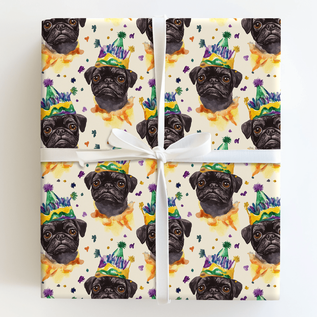 Mardi Gras Black Pug - Wrapping Paper - Aspen & Arlo