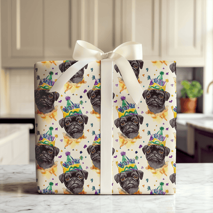 Mardi Gras Black Pug - Wrapping Paper - Aspen & Arlo
