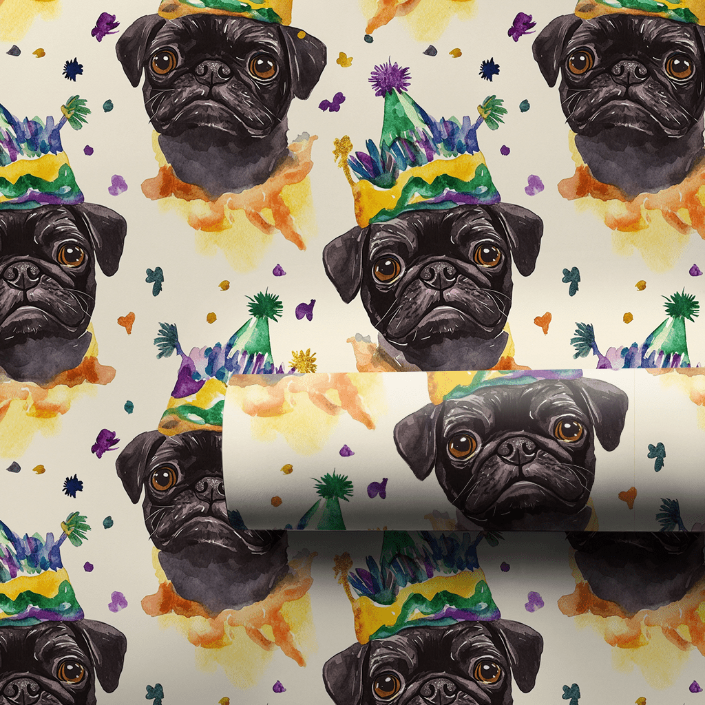Mardi Gras Black Pug - Wrapping Paper - Aspen & Arlo