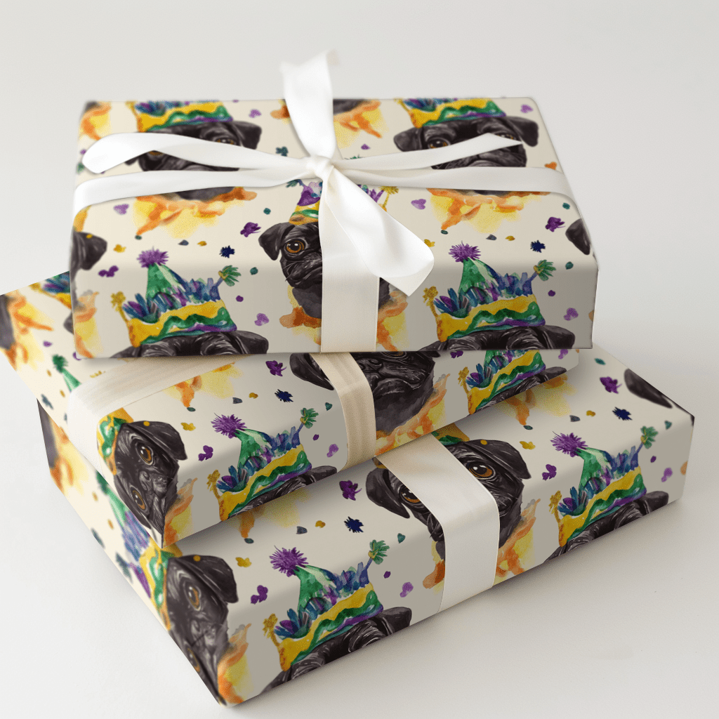 Mardi Gras Black Pug - Wrapping Paper - Aspen & Arlo