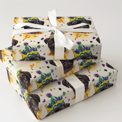 Mardi Gras Black Pug - Wrapping Paper - Aspen & Arlo
