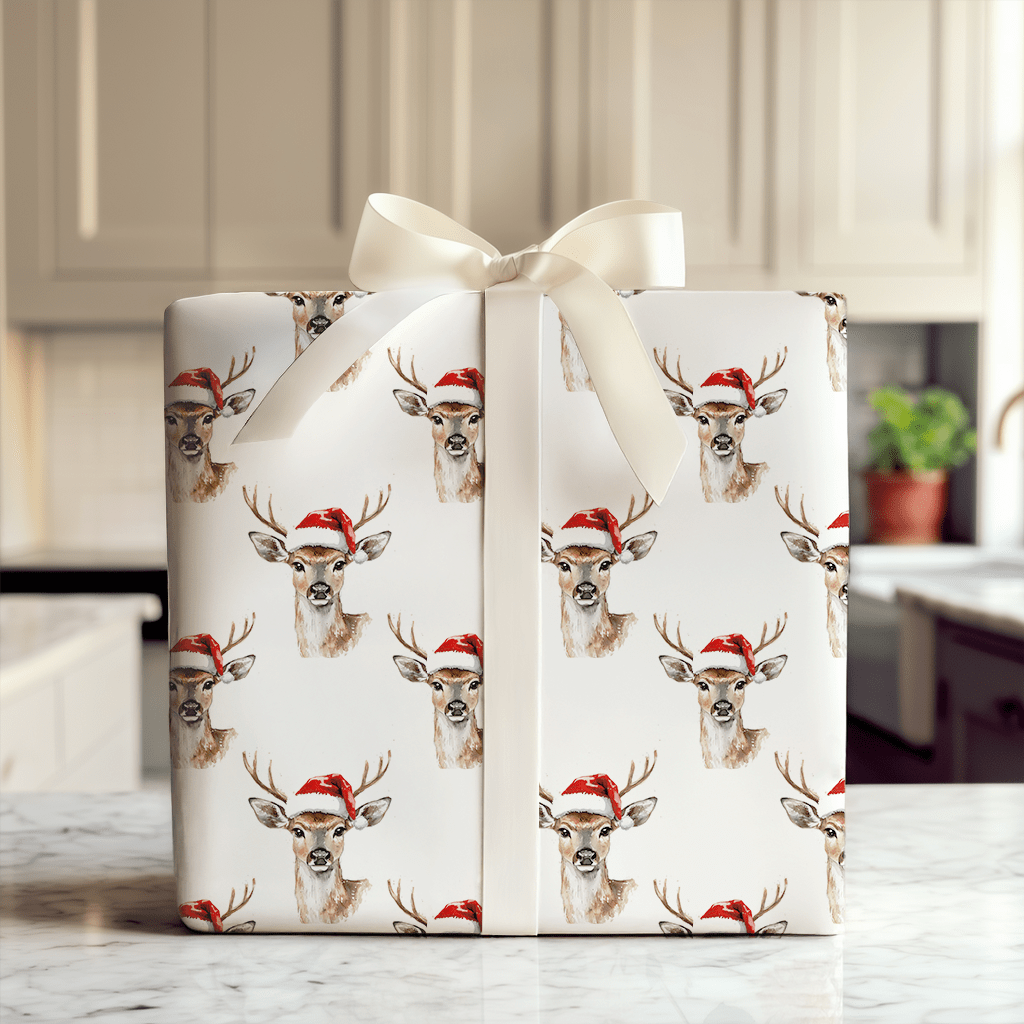 Deer Santa Claus - Wrapping Paper - Aspen & Arlo