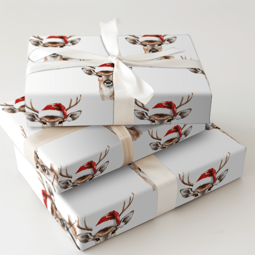 Deer Santa Claus - Wrapping Paper - Aspen & Arlo