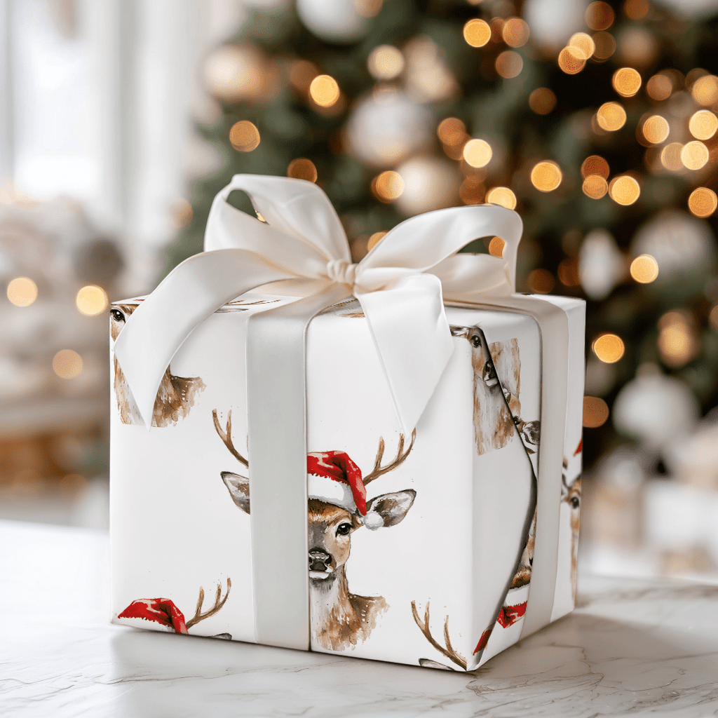 Deer Santa Claus - Wrapping Paper - Aspen & Arlo