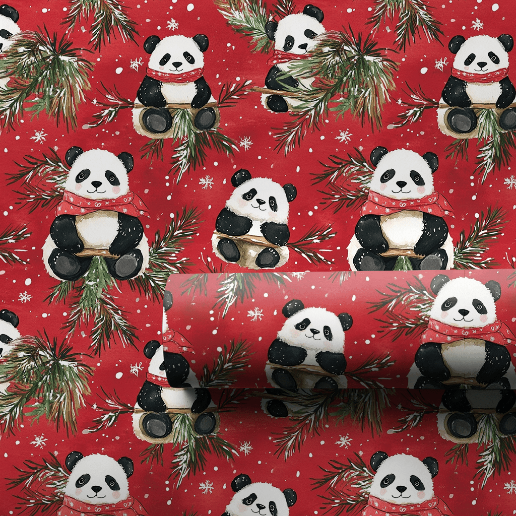 Festive Bamboo Panda - Wrapping Paper - Aspen & Arlo