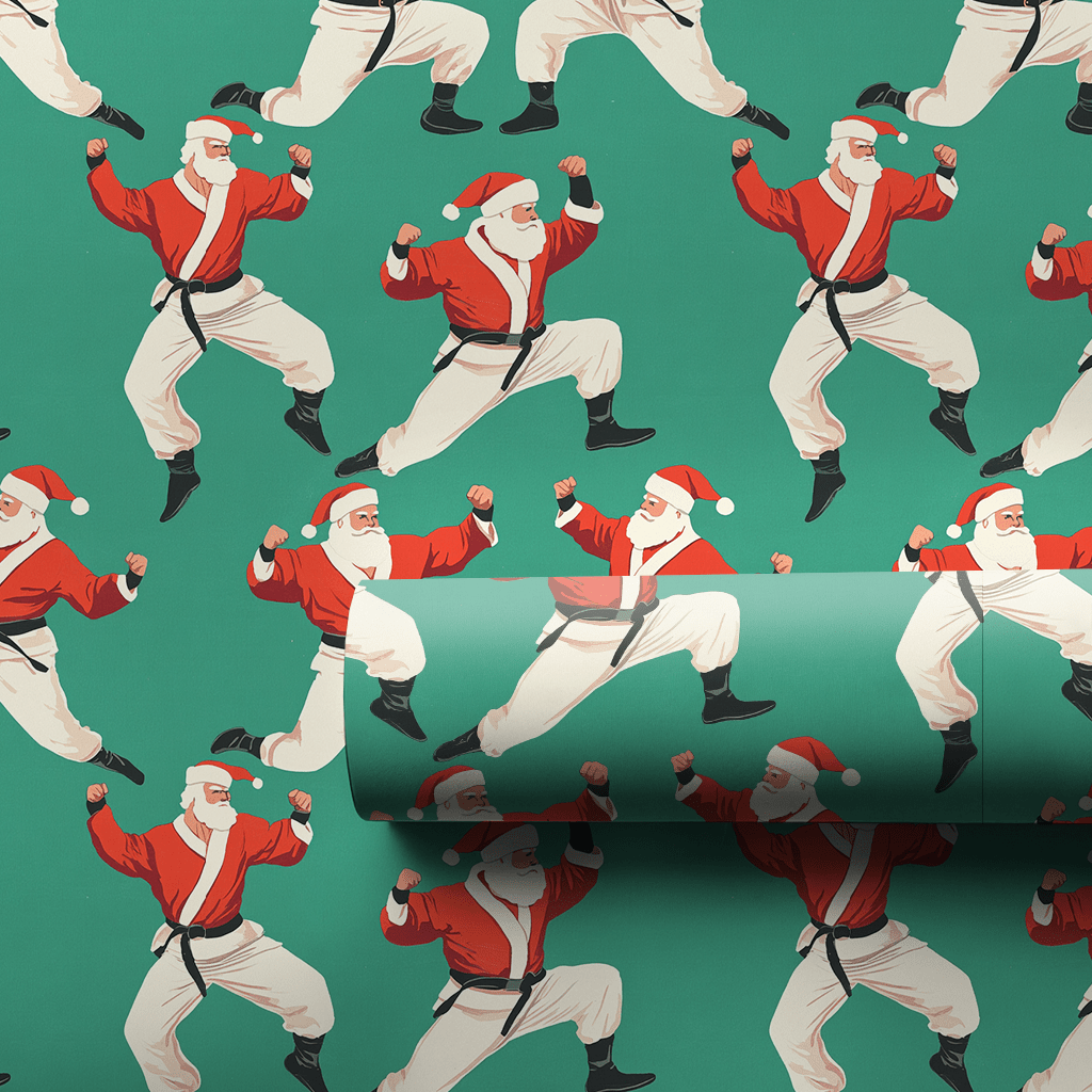 Black Belt Santa - Wrapping Paper - Aspen & Arlo