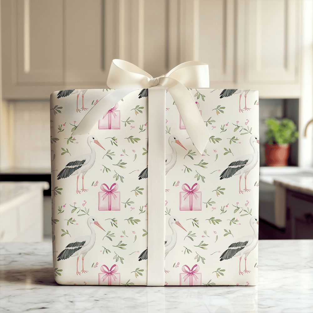 Pink Ribbon Arrival - Wrapping Paper - Aspen & Arlo