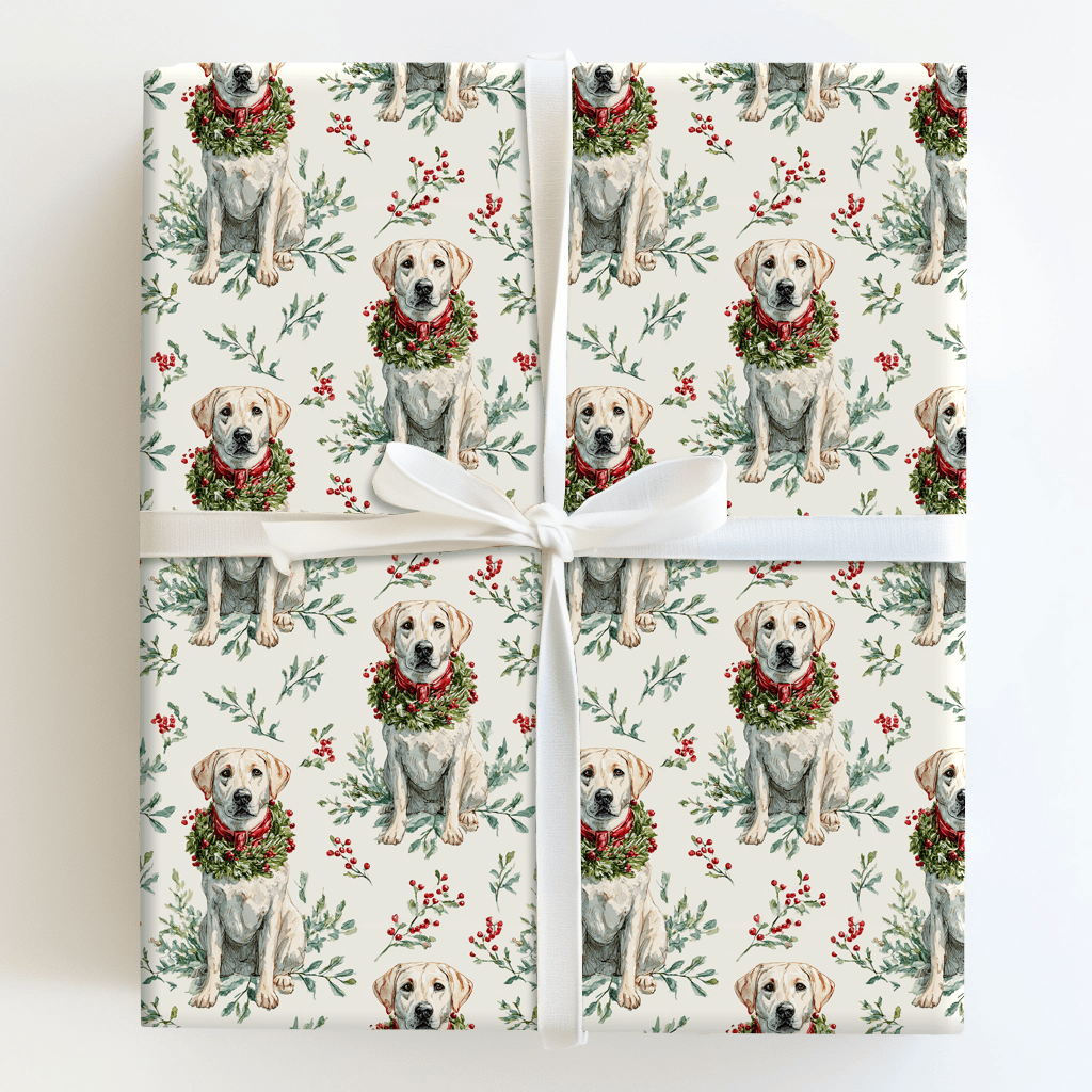 Wreath the White Lab - Wrapping Paper - Aspen & Arlo