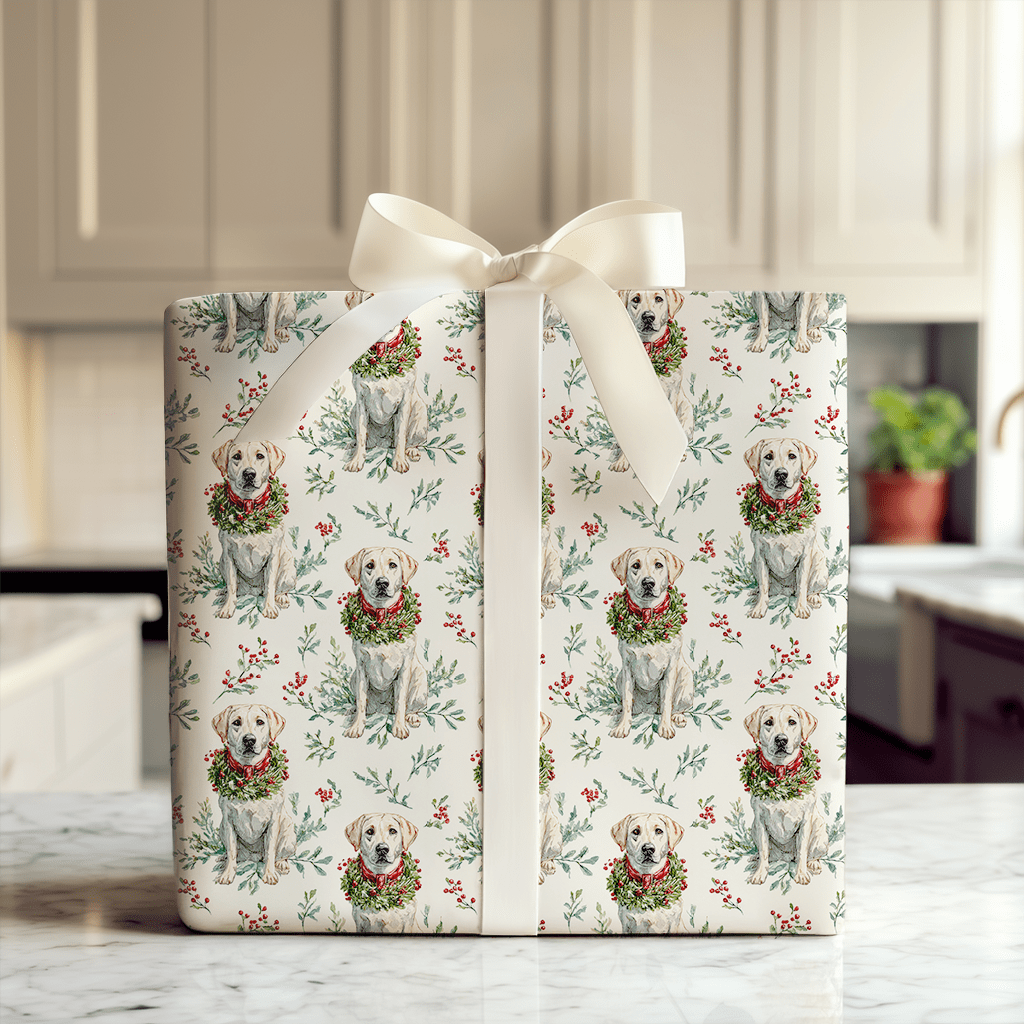 Wreath the White Lab - Wrapping Paper - Aspen & Arlo