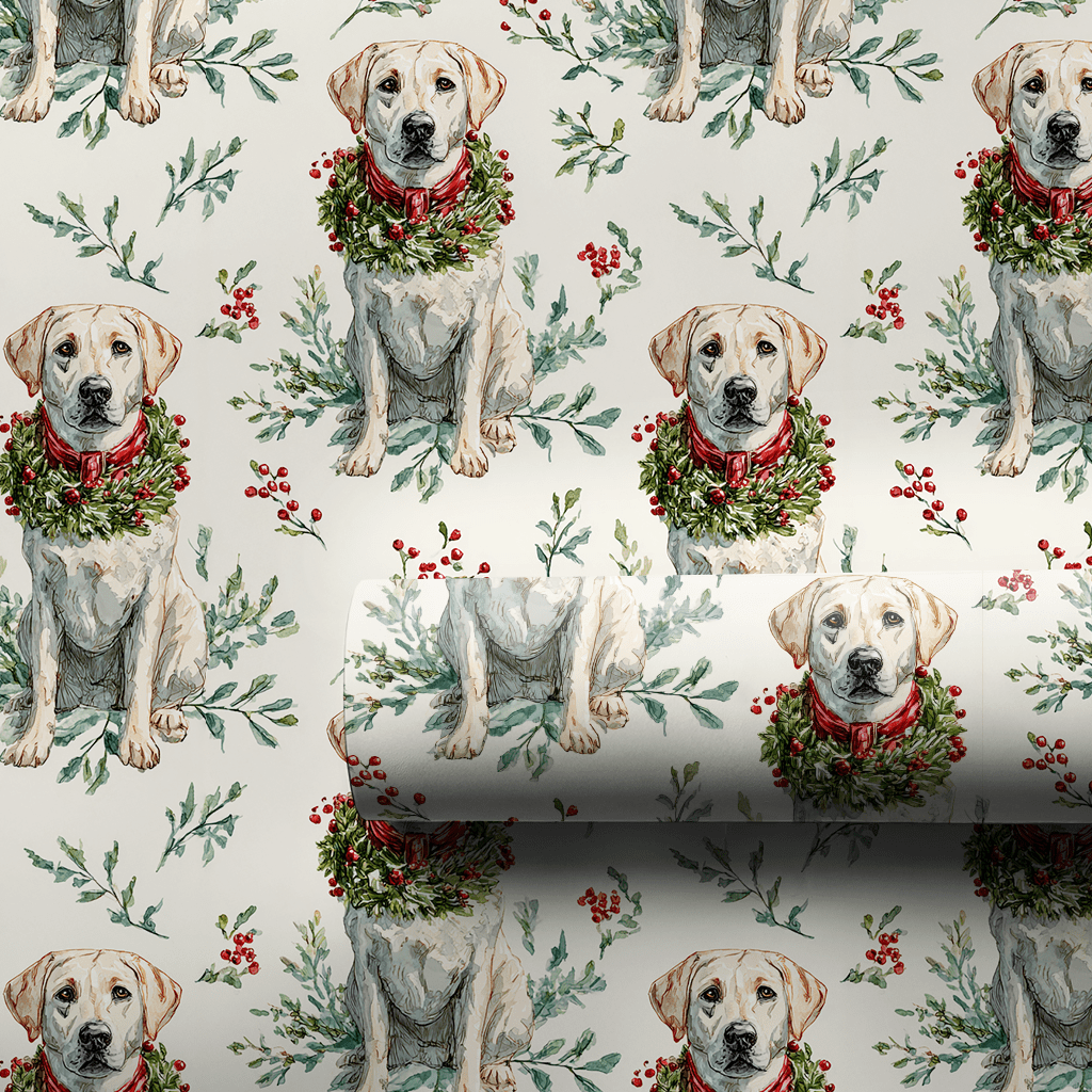 Wreath the White Lab - Wrapping Paper - Aspen & Arlo