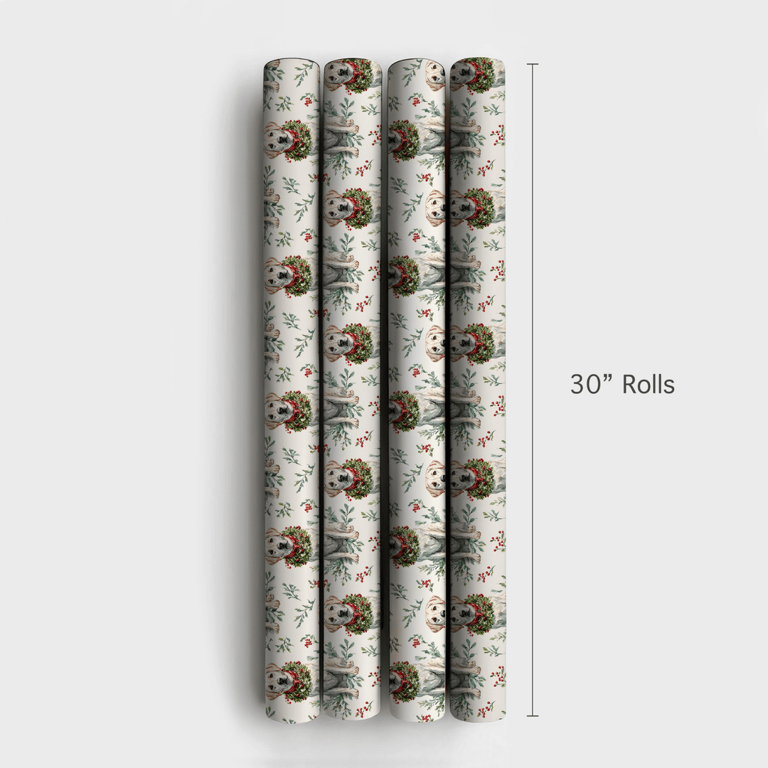 Wreath the White Lab - Wrapping Paper - Aspen & Arlo