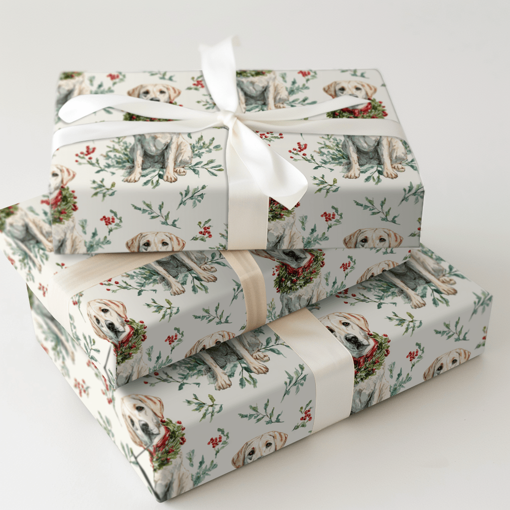 Wreath the White Lab - Wrapping Paper - Aspen & Arlo