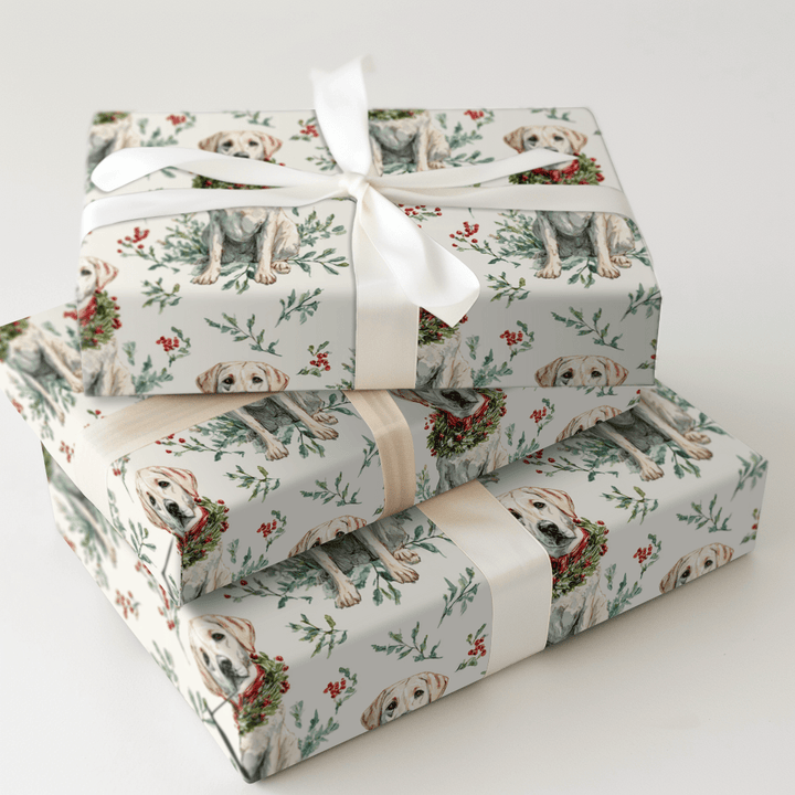 Wreath the White Lab - Wrapping Paper - Aspen & Arlo
