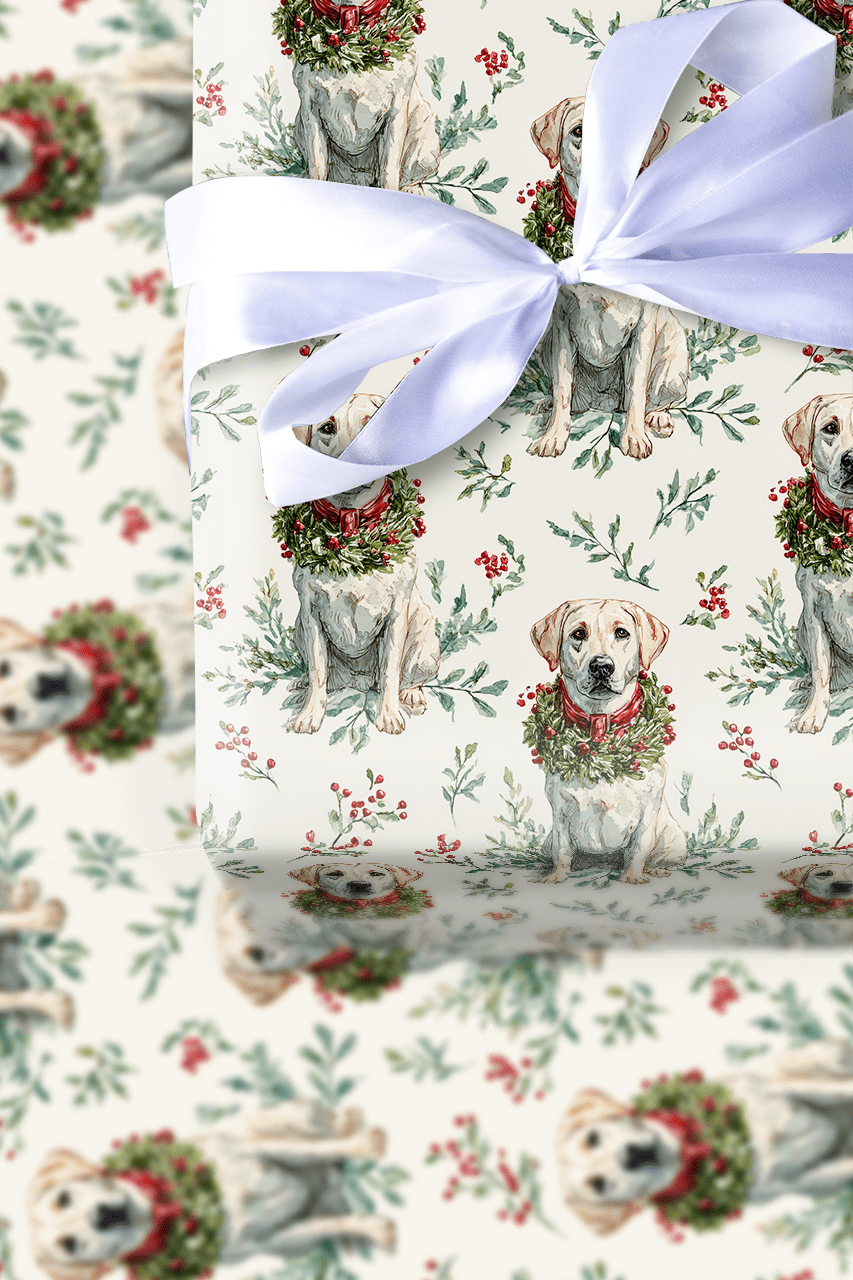 Wreath the White Lab - Wrapping Paper - Aspen & Arlo