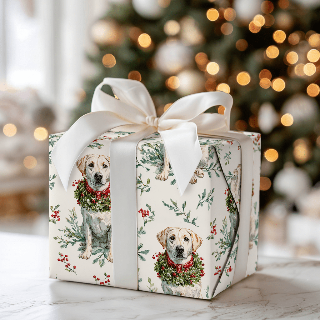 Wreath the White Lab - Wrapping Paper - Aspen & Arlo