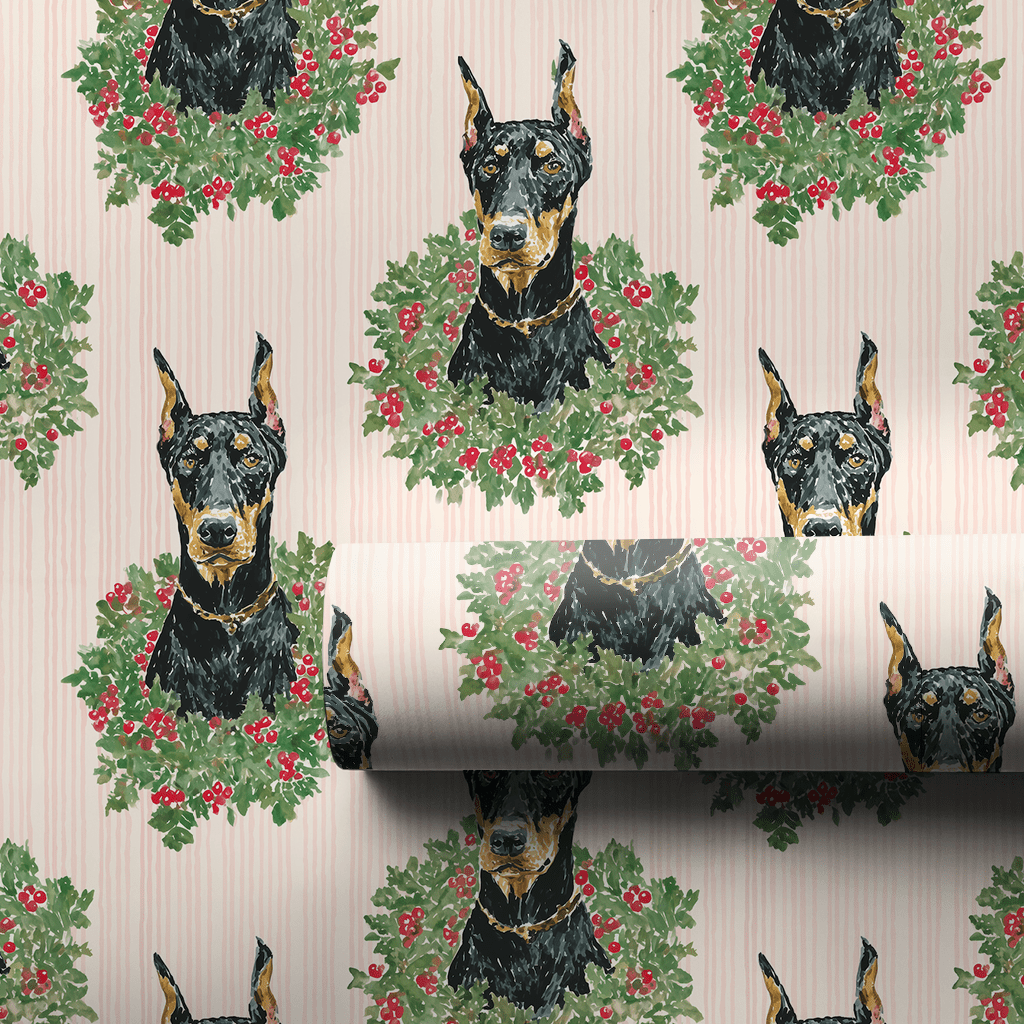 Holly Jolly Dobermans - Wrapping Paper - Aspen & Arlo