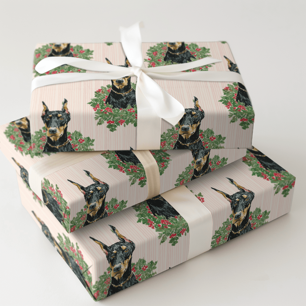 Holly Jolly Dobermans - Wrapping Paper - Aspen & Arlo