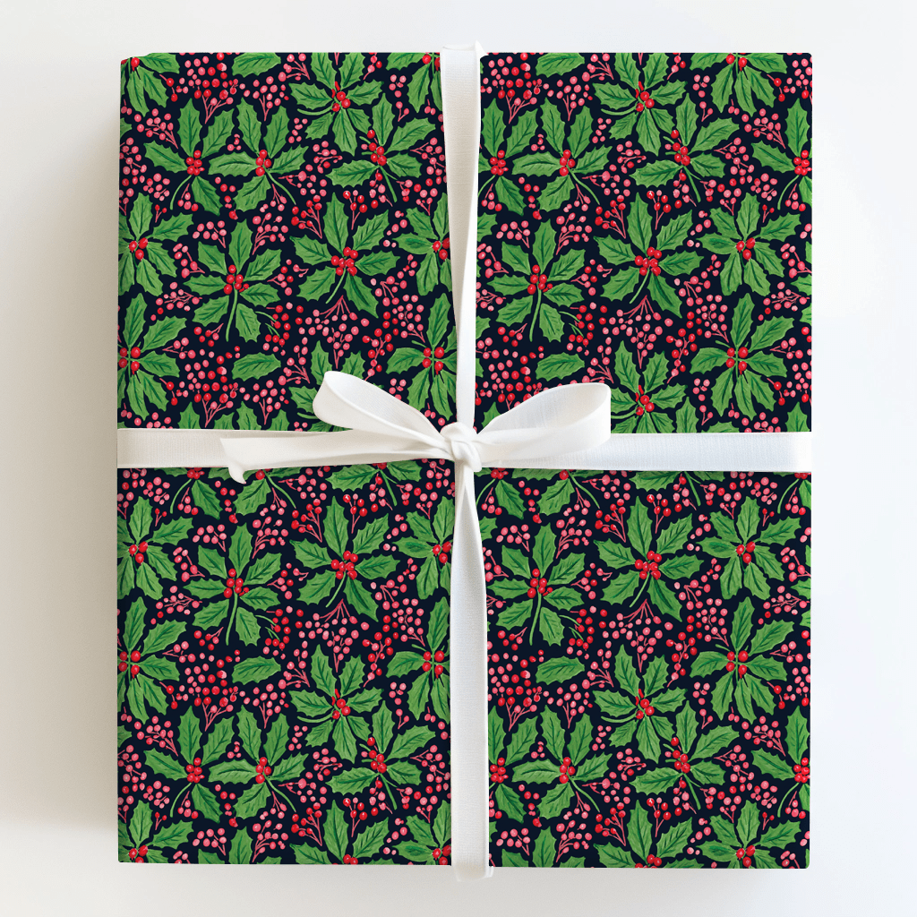 Navy Berry Holly - Wrapping Paper - Aspen & Arlo