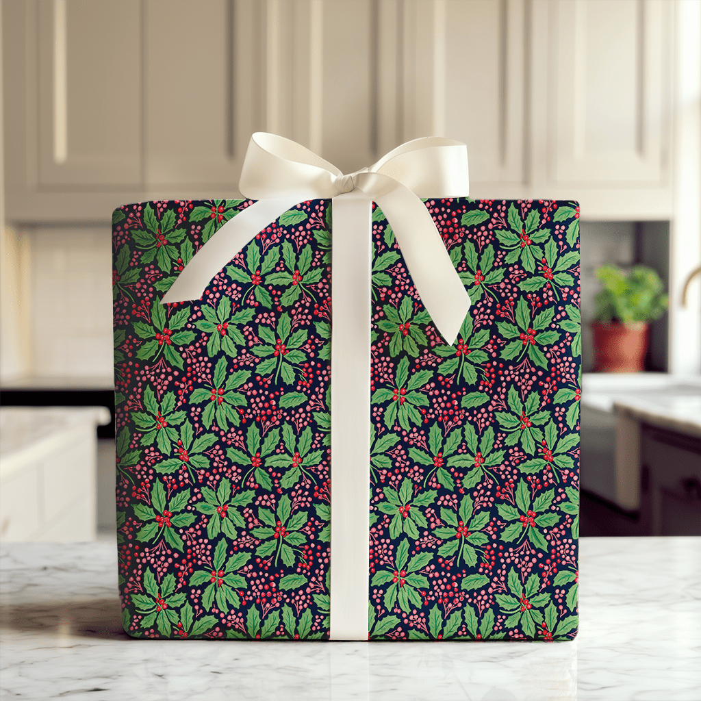 Navy Berry Holly - Wrapping Paper - Aspen & Arlo
