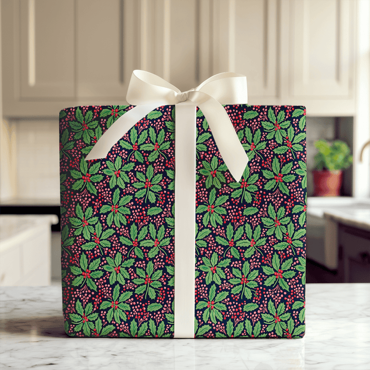 Navy Berry Holly - Wrapping Paper - Aspen & Arlo