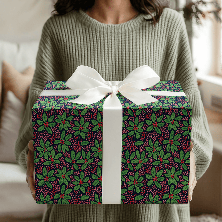 Navy Berry Holly - Wrapping Paper - Aspen & Arlo