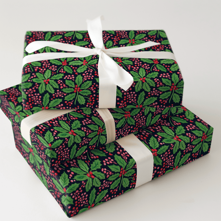 Navy Berry Holly - Wrapping Paper - Aspen & Arlo