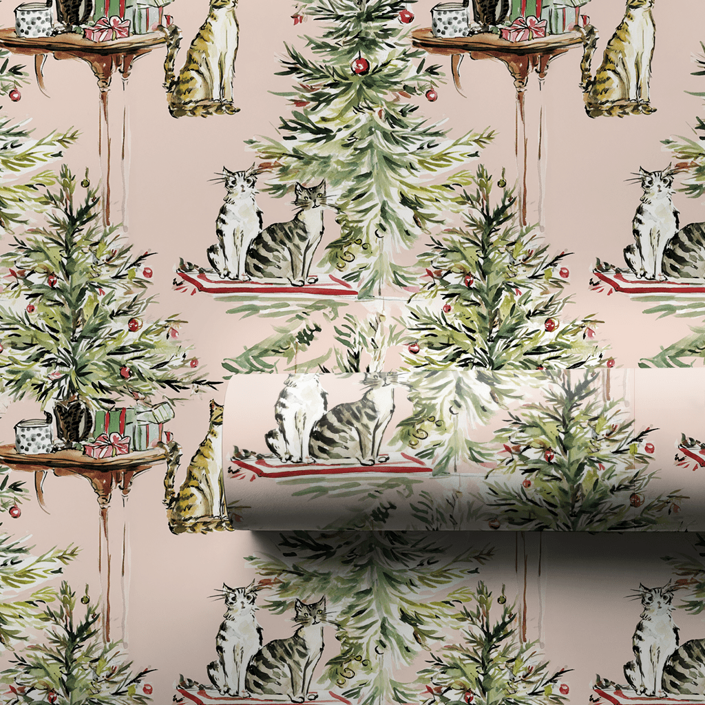 Blush Cat Christmas - Wrapping Paper - Aspen & Arlo