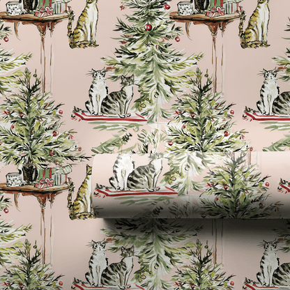 Blush Cat Christmas - Wrapping Paper - Aspen & Arlo