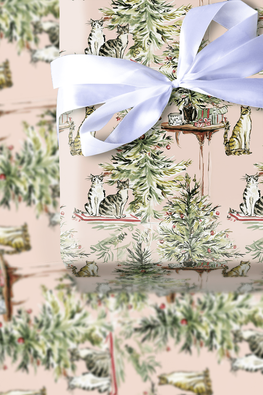 Blush Cat Christmas - Wrapping Paper - Aspen & Arlo