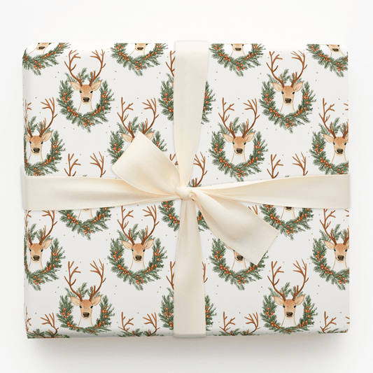 Reindeer Christmas Wreath - Wrapping Paper - Aspen & Arlo