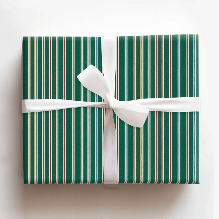 Evergreen Ticking Stripe - Wrapping Paper - Aspen & Arlo