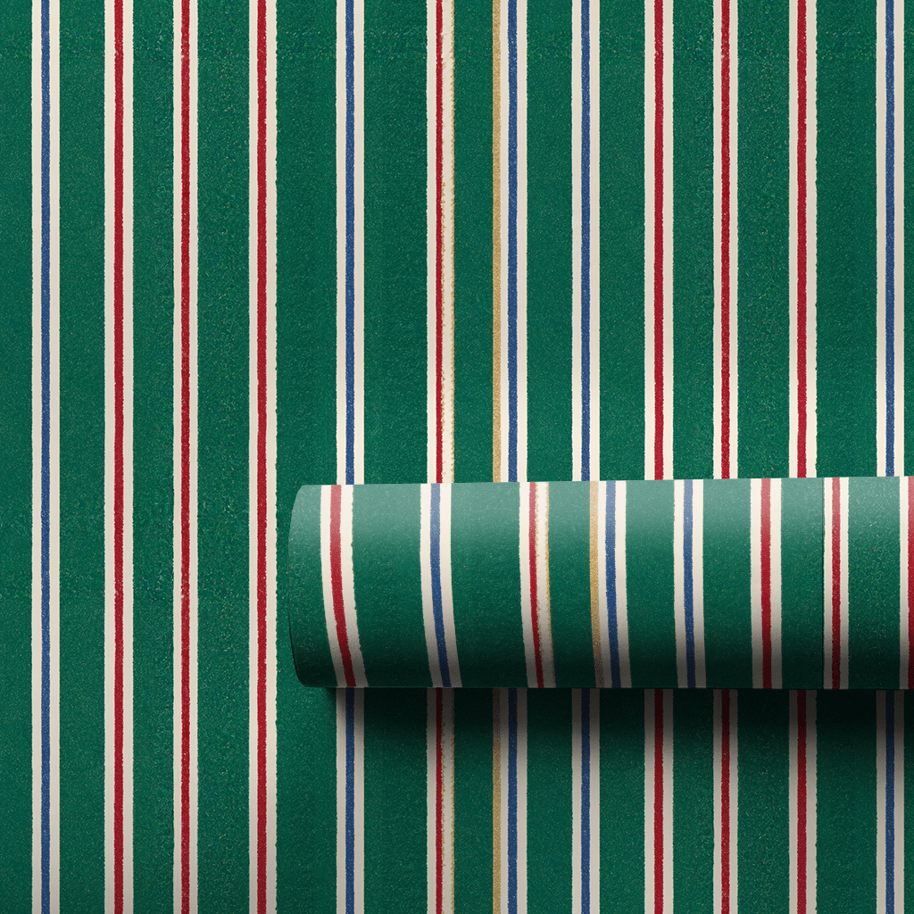 Evergreen Ticking Stripe - Wrapping Paper - Aspen & Arlo