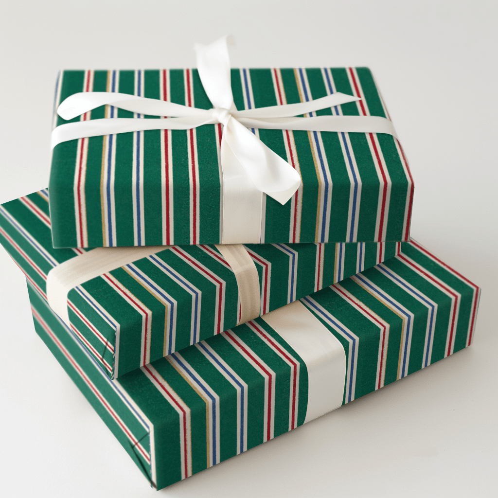 Evergreen Ticking Stripe - Wrapping Paper - Aspen & Arlo