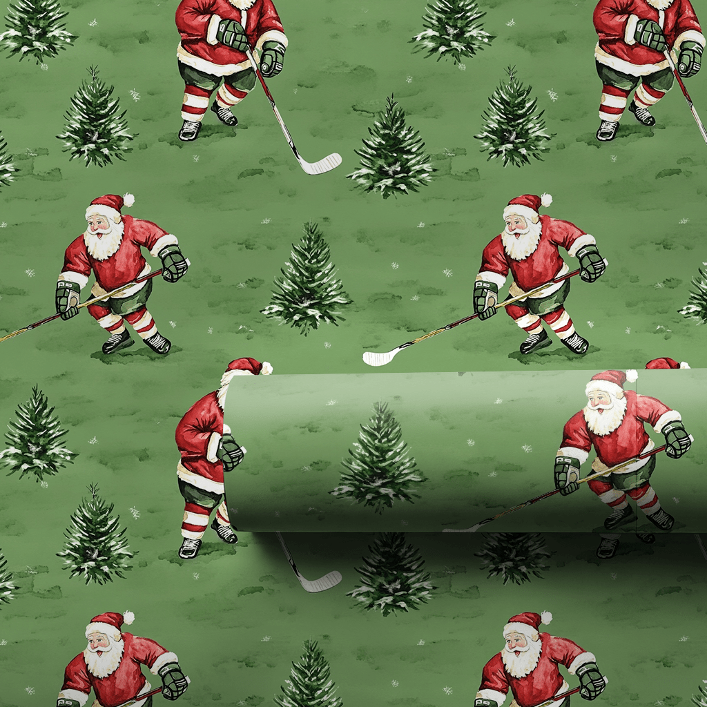 Slapshot Santa - Wrapping Paper - Aspen & Arlo