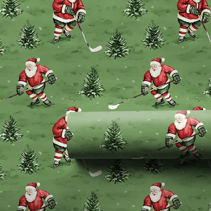 Slapshot Santa - Wrapping Paper - Aspen & Arlo