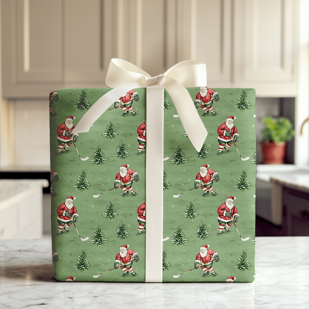 Slapshot Santa - Wrapping Paper - Aspen & Arlo