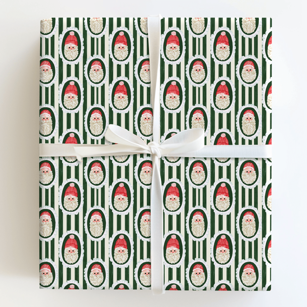 Santa Cameo Stripe - Wrapping Paper - Aspen & Arlo
