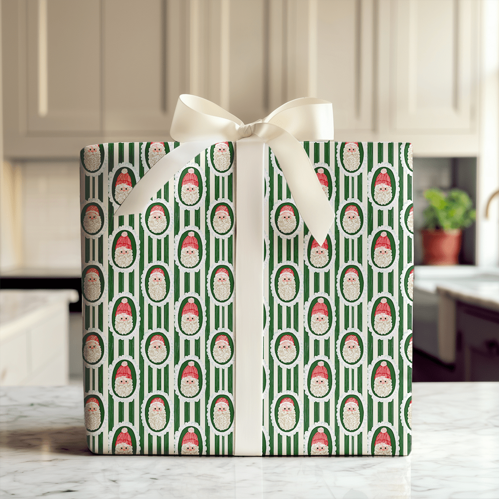 Santa Cameo Stripe - Wrapping Paper - Aspen & Arlo