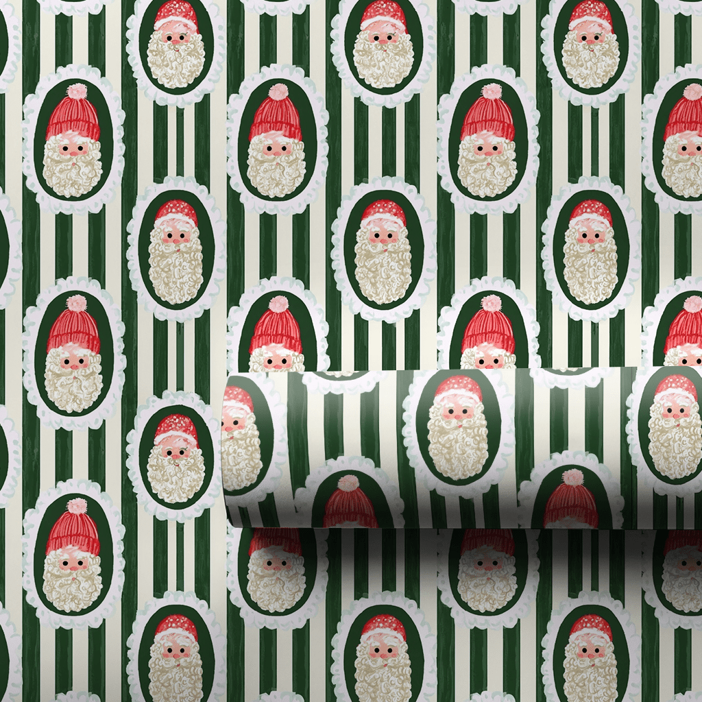 Santa Cameo Stripe - Wrapping Paper - Aspen & Arlo