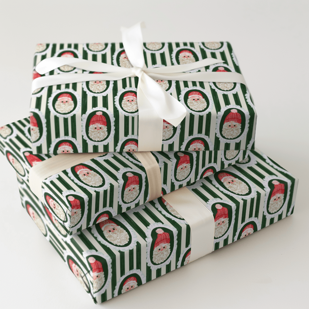 Santa Cameo Stripe - Wrapping Paper - Aspen & Arlo